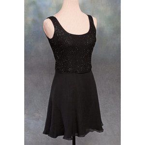 Bieff Basix Womens Size 4 100% Silk Little Black Beaded Semi-sheer Dress